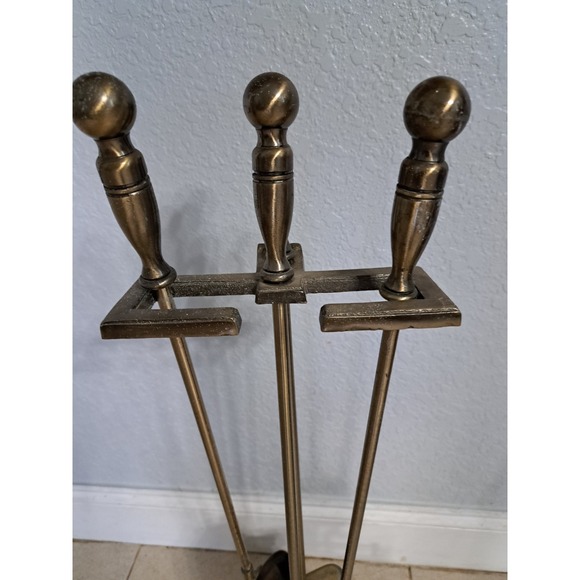 Vintage Brass Fireplace Tool Set 3 piece - Picture 3 of 11